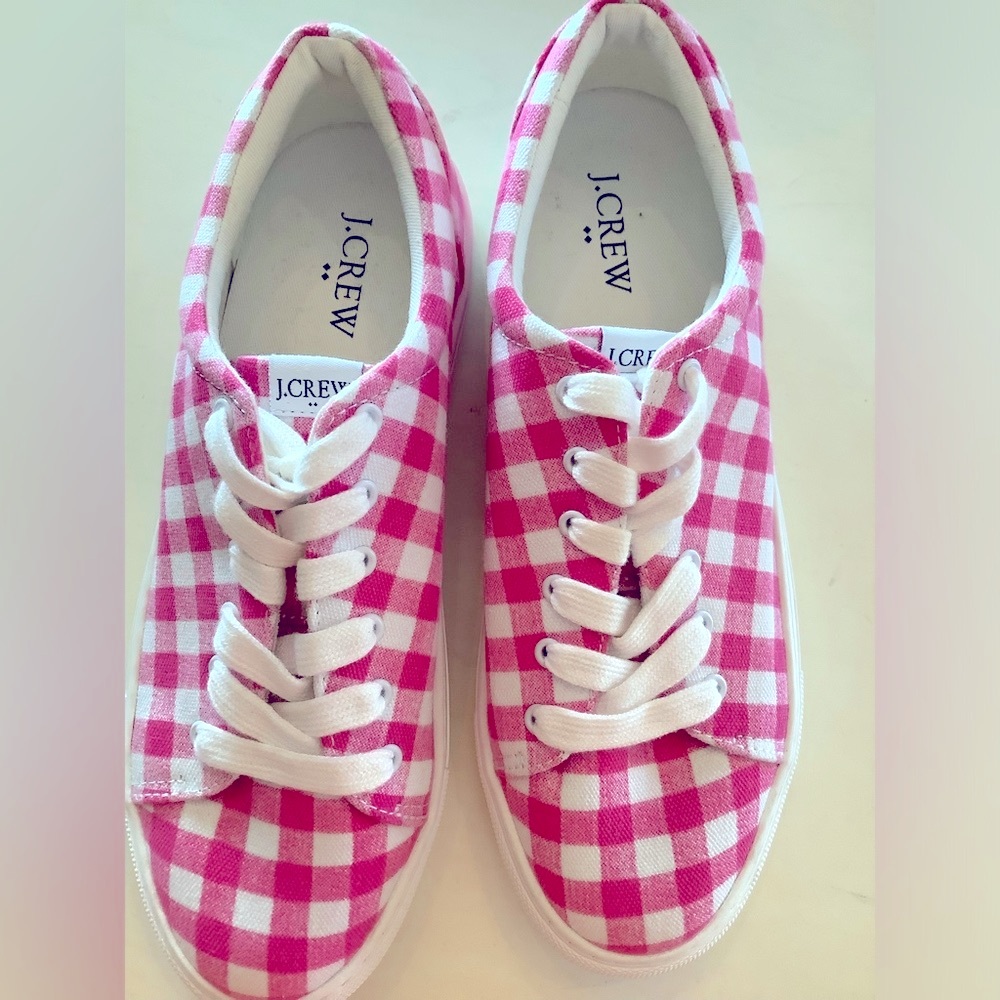 J. Crew Women’s Pink and White Check Roadtrip Sneakers Size 7.5 - Picture 7 of 8